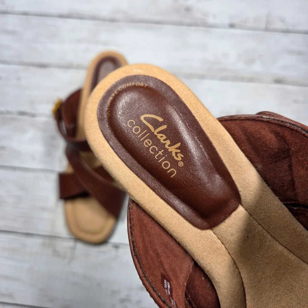 Clarks Collection Ultimate Comfort Wedge Sandal Women 10M Brown Leather Buckle